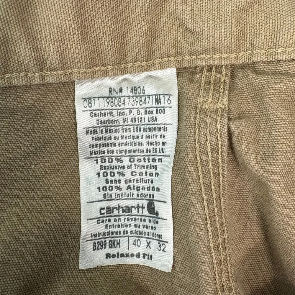 Carhartt Canvas Khaki Relaxed Fit Pants Mens Size 40X32 Beige Workwear Carpenter
